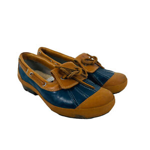 UGG Australia Ashdale Duck Shoes Blue & Brown Leather Slip On Women's Size 7
