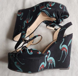 BNWT Office London Gorgeous flamingo print platform wedges size 8/41 - Picture 1 of 10