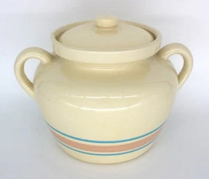 MCCOY Pink & Blue Striped Bean Pot with Lid 7" x 10" - Picture 1 of 4