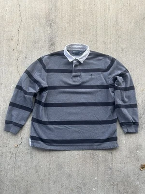 Polo Ralph Lauren Rugby Shirt Mens XL Black Gray Stripe Long Sleeve Terry Cloth - Image 1 of 4
