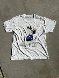 Vtg Snoopy Woodstock New York Joe Cool Single Stitch Thin White Tee Small Med - Picture 1 of 4