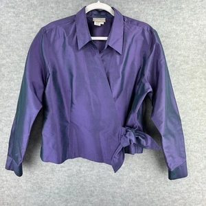 Coldwater Creek Damen 100 % Seide Wickel Crop Bluse Größe PL Lila - Bild 1 von 8