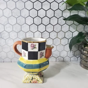 Vintage Mackenzie Childs Torquay Sea Shore Standfuß kariert Milchkännchen MANGEL - Bild 1 von 13