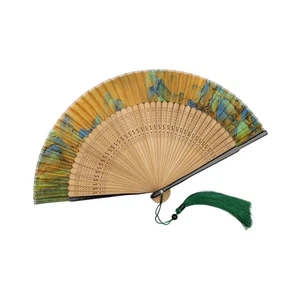 Fabric Folding Hand Fan with Bamboos Frame Handheld Chinese Styles Gift - Picture 1 of 8