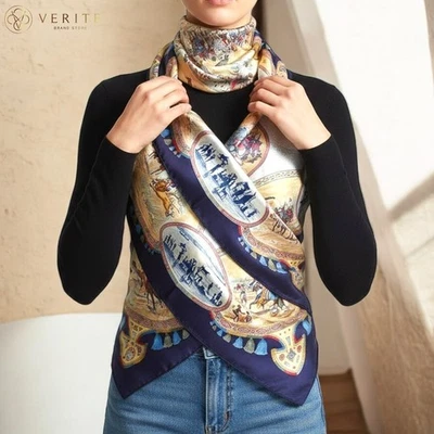 RARO VINTAGE HERMES bufanda de seda "Cavaliers Peuls" Carre 90 por Jean de... - Imagen 1 de 4