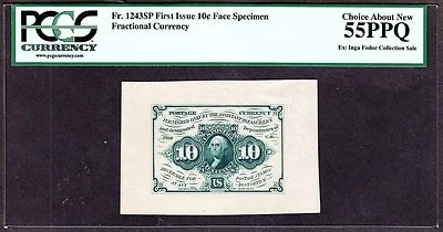 US 10c Fractional Currency Face Specimen FR 1243 spwmf PCGS 55 PPQ Ch AU - Image 1 of 2