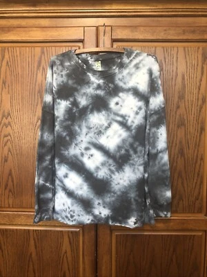Sudadera tie dye de manga larga gris y blanca GreenTea para mujer, talla grande Foto 1 de 4