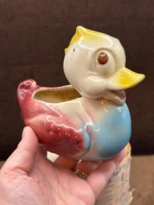 1950s 5" Shawnee Pottery DUCK Planter Ceramic Nursery Florist Gift Decor CRACK - Picture 1 of 18