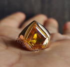 Mens Signet Yellow Citrine Ring 925 Sterling Silver Diamond Cut Gemstone Ring