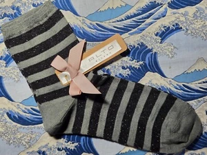 Calzini corti donna Alto Milano lino righe lurex grigio nero grandi UK 5-7 39-41 - Foto 1 di 4
