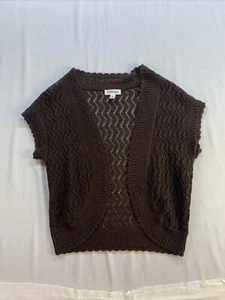 ST Johns Bay Womens Cropped Cardigan Vest Sweater Knitted Open Front Brown SZ S - Picture 1 of 9