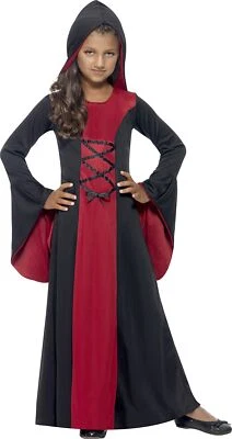 Disfraz de Vampiro Smiffys, Vestido con Capucha Rojo y Negro con Detalle de Cordones, Halloween Ch Foto 1 de 3