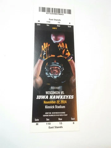 2014 Iowa Hawkeyes Wisconsin Badgers Football Ticket Stub Cover