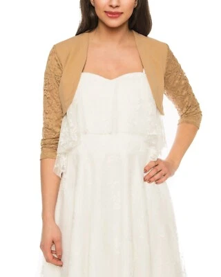 BOLERO JACKE BLAZER BRAUTSTOLA AUS SPITZE 3/4 ÄRMEL ART: AK00247T HELL BRAUN