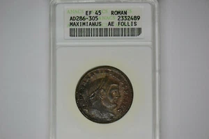 Ancient Roman Follis: AD 286-305- Maximianus-  ANACS EF-45.  Nice Historical!! - Picture 1 of 5