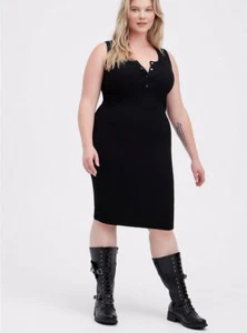 Dress Torrid 2 (2x, 18-20) HENLEY BODYCON SWEATER BLACK Stretchy Women's Plus - Picture 1 of 5