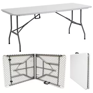 HEAVY DUTY 1.8M FOLDING TABLE 6FT FOOT CATERING CAMPING TRESTLE MARKET BBQ - Picture 1 of 4