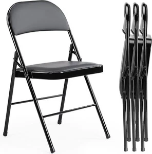 Metal Folding Chair Leather Padded Foldable Chairs Outdoor Camp Folding Chairs - Picture 1 of 28