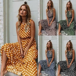 Elegant Womens Sleeveless Polka Dot Maxi Dress Ideal For Vintage Summer Parties - Picture 1 of 10