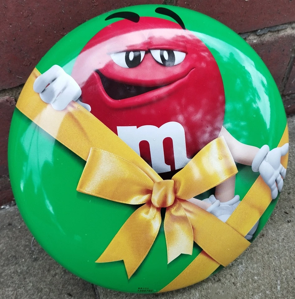 M&M's Round Metal Snap Shut Collectors Box Tin Container EMPTY 18.5cm - Image 1 of 3