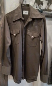 LEE Talla L Marrón Vintage Poliéster Negro Snap Camisa Western 100% Poliéster EE. UU. - Imagen 1 de 10