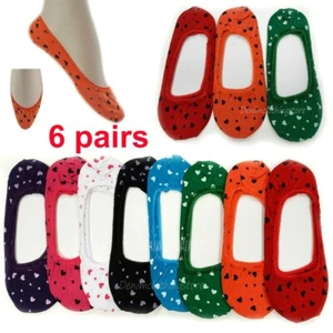 6 Pairs Women's Heart Assorted Color Boat Invisible Ultra Low Cut No Show Socks - Picture 1 of 2