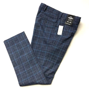 MURANO Evan Extra-Slim Flat Front Blue Micro-Plaid Pants Comfort NWT 30"x30" $79 - Picture 1 of 7