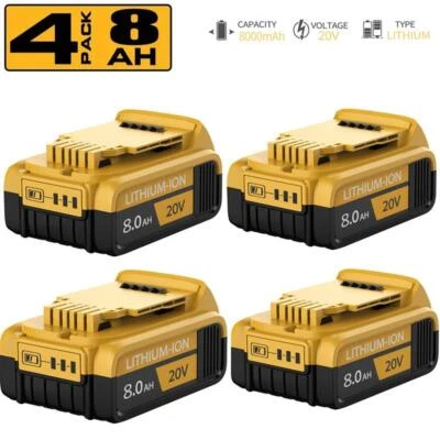GOCKOUTSPORT 4 Pack 20V For DeWalt 20 Volt XR 8.0AH Lithium-Ion Battery DCB200/204/206 & More