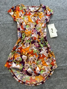 LuLaRoe Girls Size 2 Dress Disney Seven Dwarfs Mae Short Sleeve - Picture 1 of 9