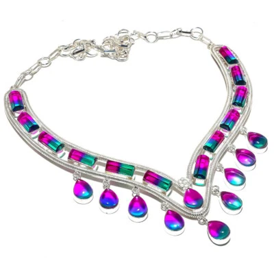 Natural Bi-Color Tourmaline Gemstone 925 Sterling Silver Necklace J888 - Image 1 of 4