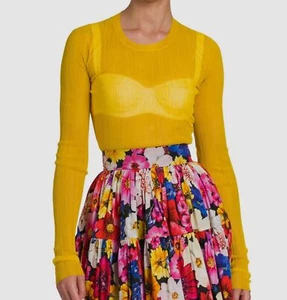 $845 Dolce & Gabbana Womens Yellow Crewneck Long Sleeve Blouse Top Size IT44/US8 - Picture 1 of 6