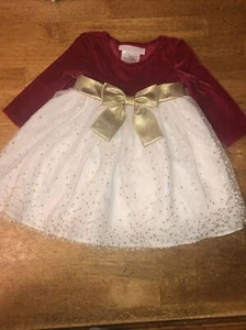 Bonnie Baby Christmas Holiday dress Size 3/6 M red velvet  White Gold - Picture 1 of 13