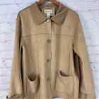 Women's tan khaki brown suede shacket jacket coat lightweight open front button