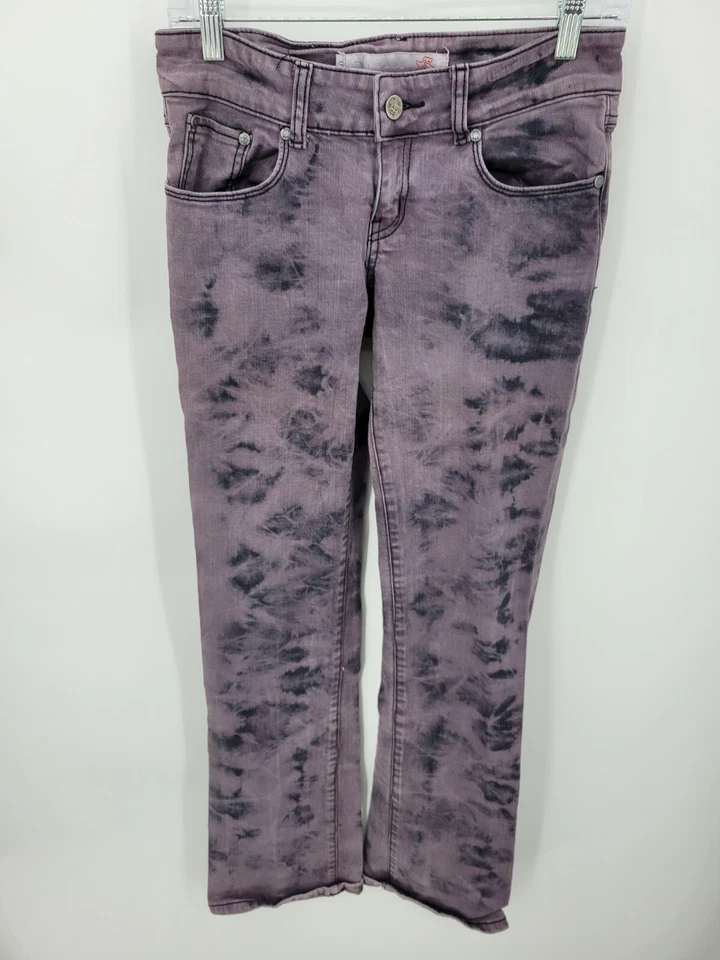 Pantalones de mezclilla Tin Haul para mujer 28 largos morados negros tie dye ligeros acampanados vaquera boho Foto 1 de 4