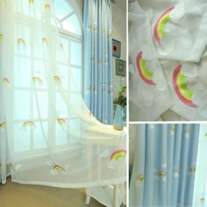 Fabric Rainbow Embroidery Net Curtain Lace Tulle Voile Window Panel Country - Picture 1 of 10