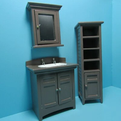 Fregadero de baño de madera en miniatura para casa de muñecas con gabinete inferior en marrón CLA10711 Foto 1 de 2