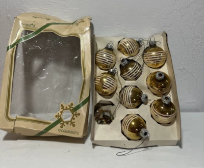 Pirámide (HUMO) Bola Navidad Adornos Oro Mica Rayas 1 3/4" EE. UU. Cantidad 9 Foto 1 de 4