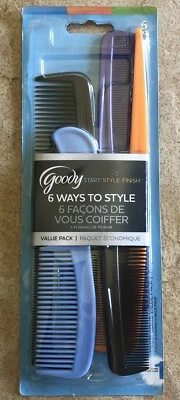 Nuevo Goody 6 Ways To Style Set de 6 Peines Colores Surtidos 2012 Nuevo de Lote Antiguo Naranja Púrpura Foto 1 de 4