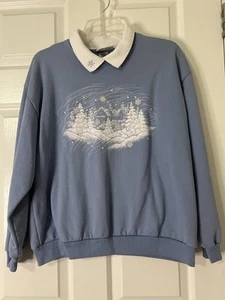 Vtg Morning Sun Petite Large Womens Sweatshirt Winter Christmas Smow Beaded - Picture 1 of 11