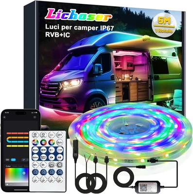 Striscia Di Luci LED per Camper Impermeabile IP67, Luce per Camper 12V RGB+IC Co - Immagine 1 di 4
