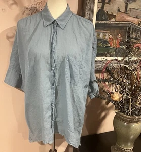 Free People Hi Low Cotton Blue Button Blouse Short Sleeve Top Size M - Picture 1 of 8