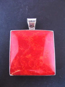 Vintage Sterling Silver 925 Red Mookaite and Green Agate Two-color Pendant - Picture 1 of 9