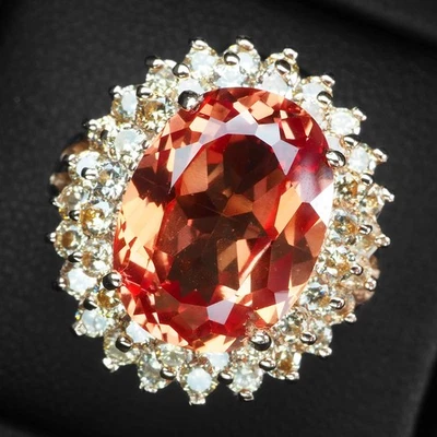 ДВОЙНЫЕ КОЛЬЦА С ОРЕОЛОМ С ОРАНЖЕВЫМ САПФИРОМ SUNSET 7 КАРАТ СЕРЕБРО 925 ПРОБЫ РОЗОВОЕ ЗОЛОТО - Изображение 1 из 4