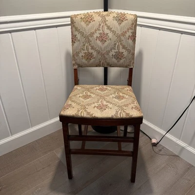 Antique E.B.M. Co. Folding Upholstered Chair Patent Applied For 1930s WoodFabric - Image 1 of 4