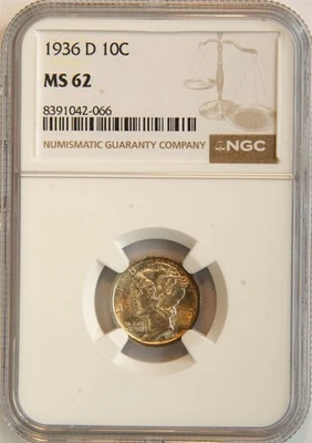 1936 D Mercury Silver Dime MS 62 NGC Sunset Toning 10C US COIN - Image 1 of 4