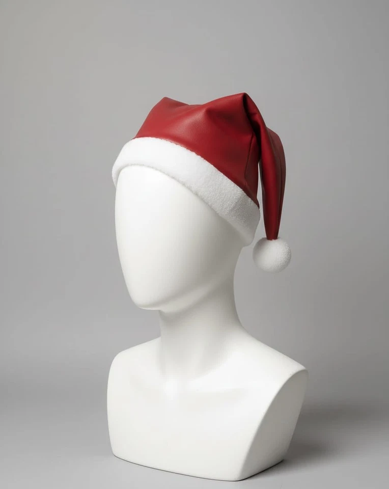 Headwear de Natal – Couro verdadeiro estilo Papai Noel com acabamento branco de pelúcia - Imagem 1 de 2