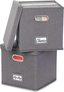ZICOTO Decorative Vinyl Record Storage Box for 50+ Single Set of 2, Grey - Picture 1 of 9