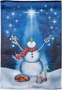 Star Heart Snowman 13LU11134 Evergreen LUSTRE HOUSE Flag 28" X 44" - Picture 1 of 1