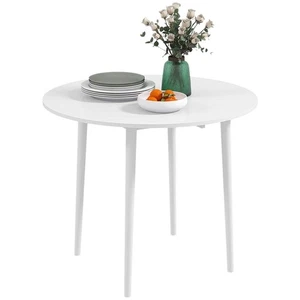White Round Dining Table Foldable Drop Leaf Extendable Modern Wooden Legs Tables - Picture 1 of 9