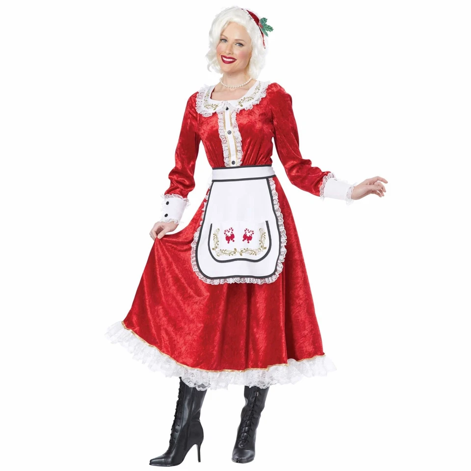 Clásico Mrs Claus Papá Noel Navidad Elegante Vestido Largo Mujer Disfraz Foto 1 de 1